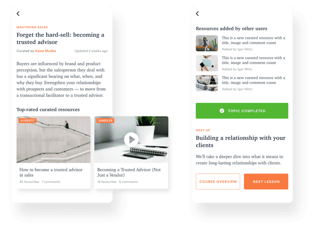 elearning platform for curated content
